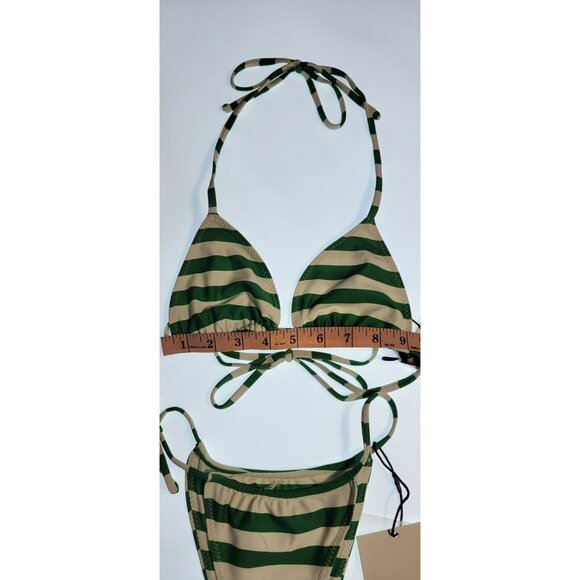 SAME LOS ANGELES Set 2pc Bikiny Swim Top Small Bottom High Weist Stripeed Green - Picture 5 of 10